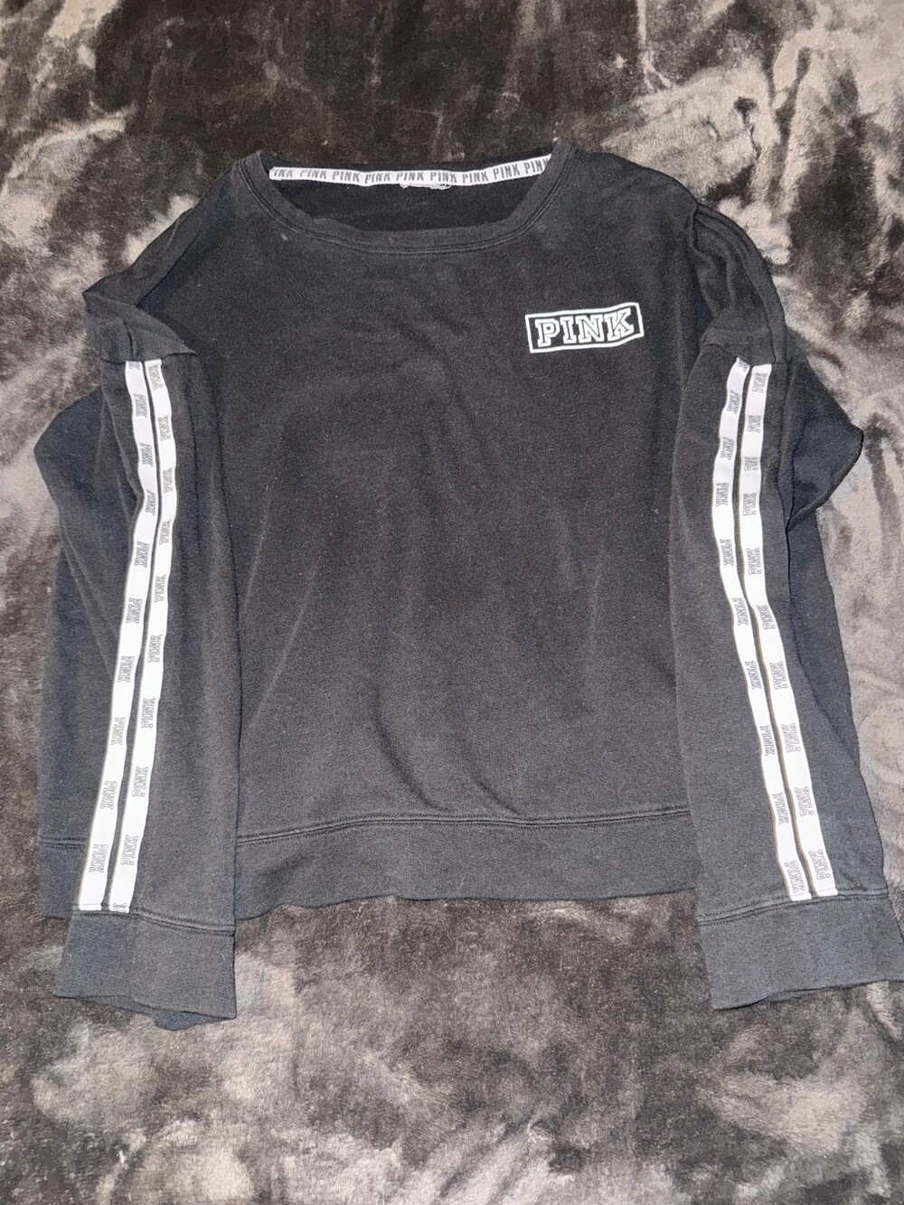 PINK Black Long Sleeve Sweatshirt with Logo and Sleeve Stripes